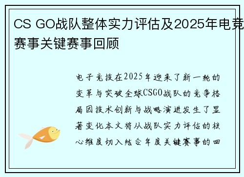 CS GO战队整体实力评估及2025年电竞赛事关键赛事回顾